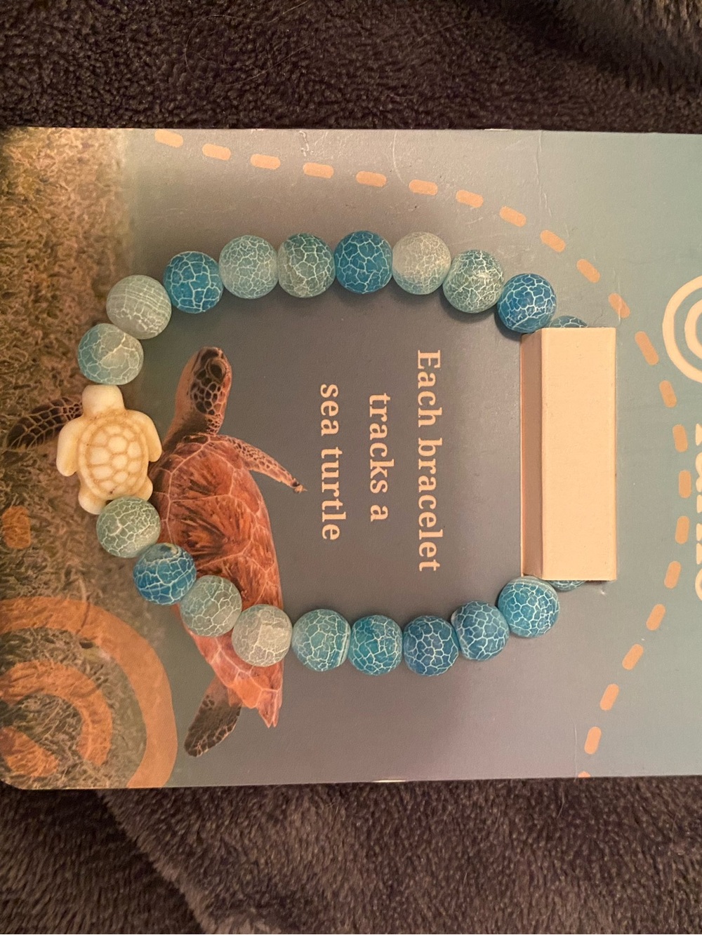 Sea Turtle Blue Beaded Stretch Bracelet with Turtle Charm